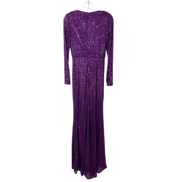 NWT Mac Duggal Sequined Long Sleeve Gown Purple 6 - Picture 5 of 8